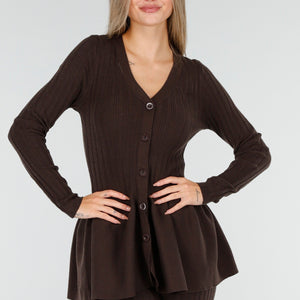 OP=OP.AV.10 Donkerbruine Stretch Two-Piece Set