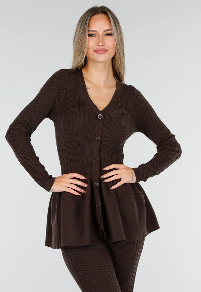 OP=OP.AV.10 Donkerbruine Stretch Two-Piece Set