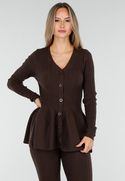 OP=OP.AV.10 Donkerbruine Stretch Two-Piece Set