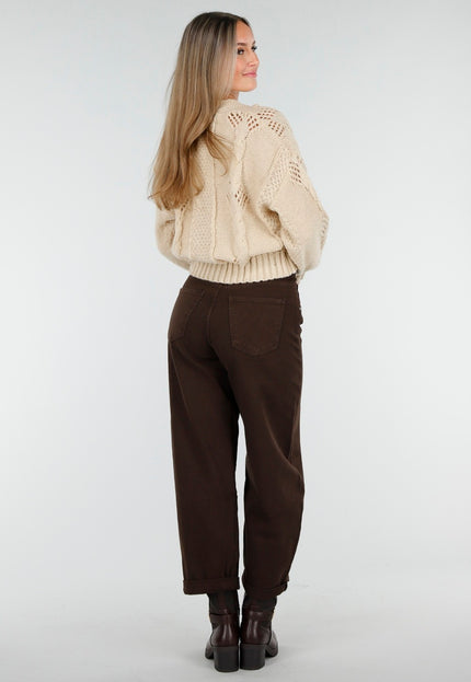 NEW170925 Beige Gebreid Vest met Knoopsluiting