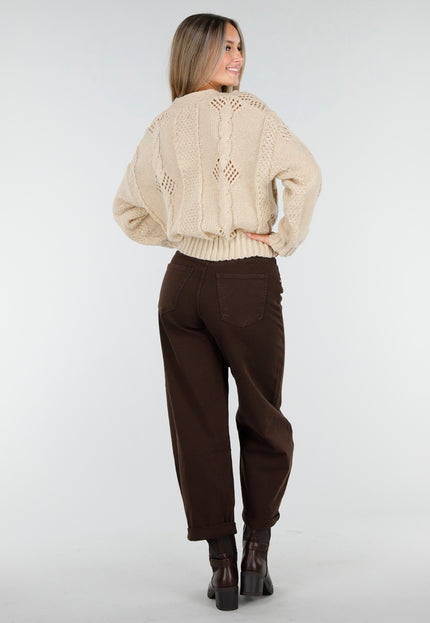 NEW170925 Beige Gebreid Vest met Knoopsluiting