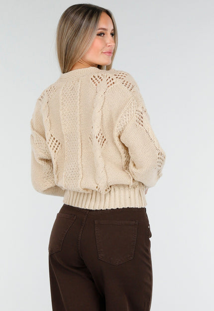 NEW170925 Beige Gebreid Vest met Knoopsluiting