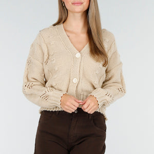 NEW170925 Beige Gebreid Vest met Knoopsluiting
