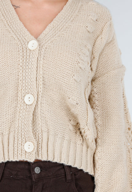 NEW170925 Beige Gebreid Vest met Knoopsluiting