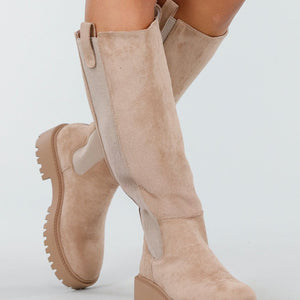 NEW170925 Beige Lange Boots met Blokzool