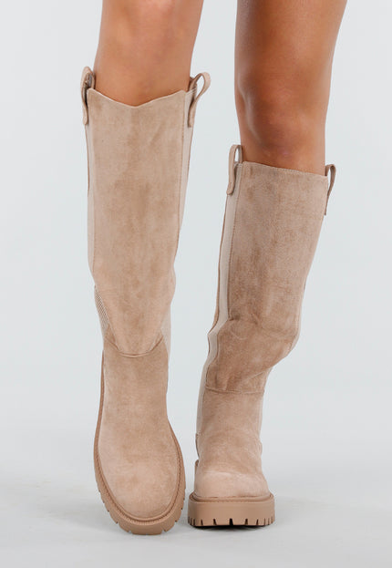 NEW170925 Beige Lange Boots met Blokzool