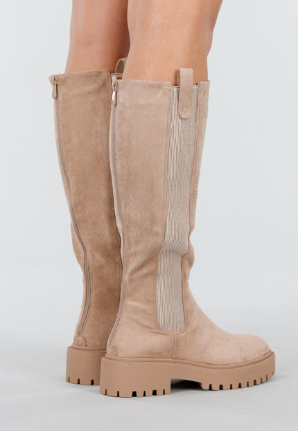 NEW170925 Beige Lange Boots met Blokzool