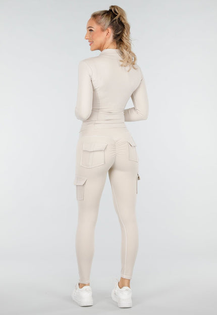 NEW170925 Beige Sportset met Cargolegging