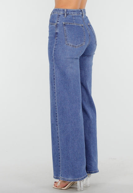 OP=OP.09.NL Blauwe High Waist Wide Leg Stretch Jeans