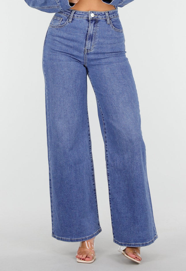 OP=OP.09.NL Blauwe High Waist Wide Leg Stretch Jeans