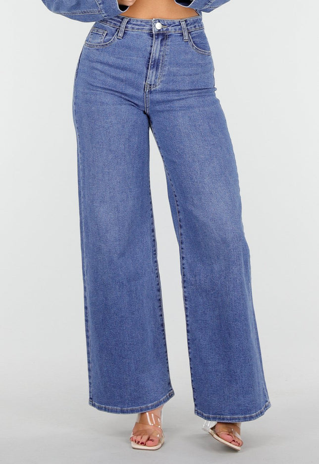 OP=OP.09.NL Blauwe High Waist Wide Leg Stretch Jeans