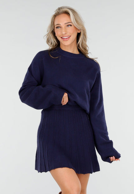 NEW170925 Blauwe Stretch Knit Set met Rok