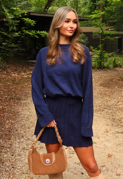 NEW170925 Blauwe Stretch Knit Set met Rok
