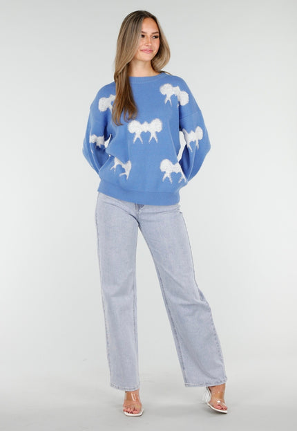 OP=OP.AV.10 Blauwe Trui met Witte Strikpatronen