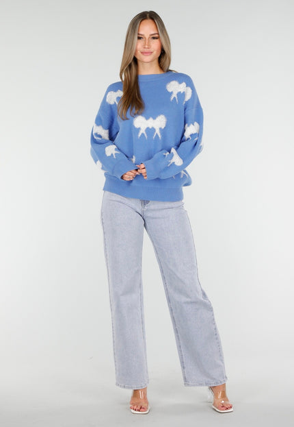 OP=OP.AV.10 Blauwe Trui met Witte Strikpatronen