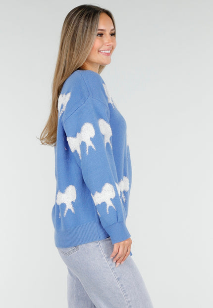 OP=OP.AV.10 Blauwe Trui met Witte Strikpatronen