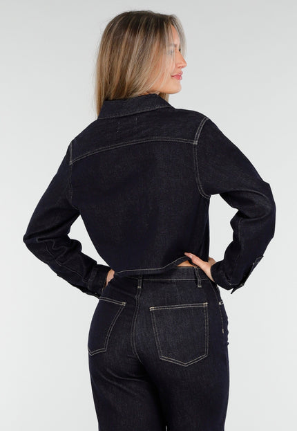 Redial Jeans Donkerblauwe Spijker Crop Blouse Dames