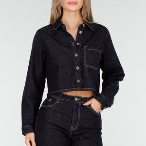 Redial Jeans Donkerblauwe Spijker Crop Blouse Dames