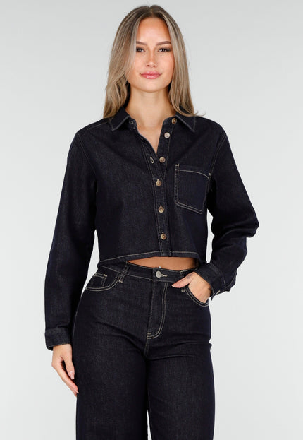 Redial Jeans Donkerblauwe Spijker Crop Blouse Dames