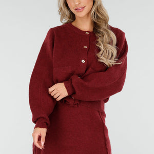 NEW170925 Bordeaux Gebreide Rok en Vest