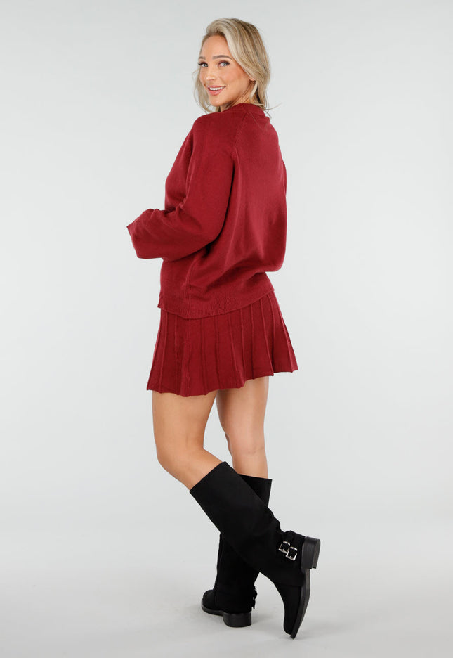 NEW170925 Bordeaux Knit Set met Rok