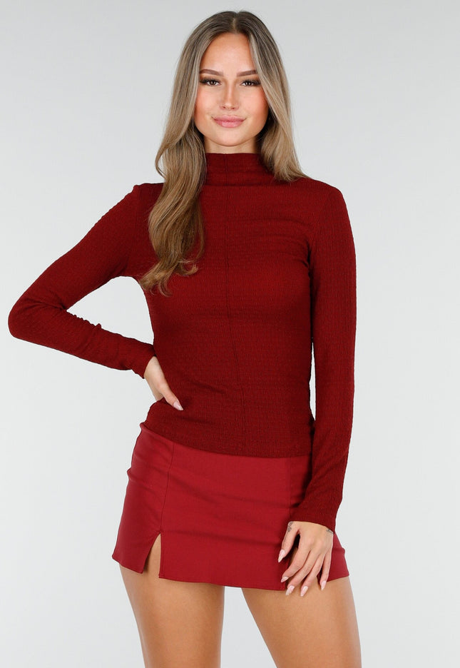 NEW170925 Bordeauxrode Top met Col