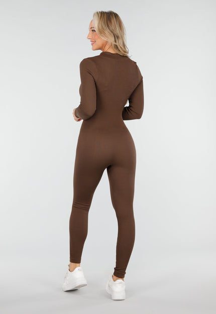 NEW170925 Bruine Stretch Rib Jumpsuit