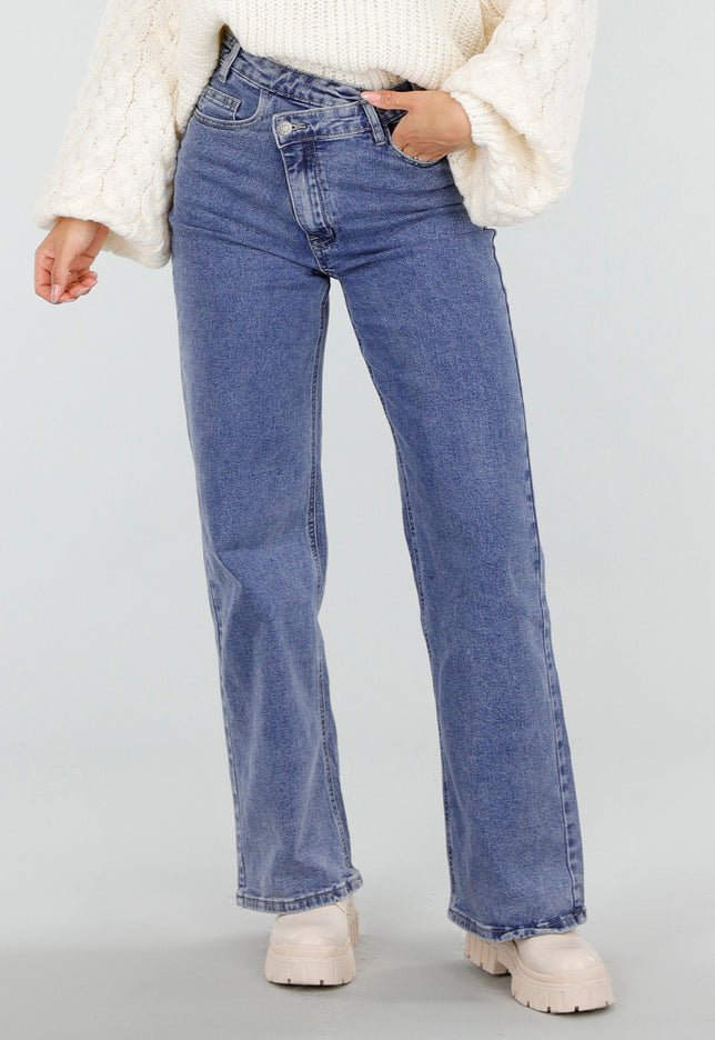 OP=OP.49.NL Denim Stretch Jeans met Kruislings Sluitdetail