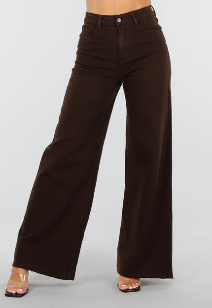 OP=OP.08.NL Denim Stretch Broek in Bruin met Wijde Pijpen