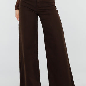 OP=OP.08.NL Denim Stretch Broek in Bruin met Wijde Pijpen