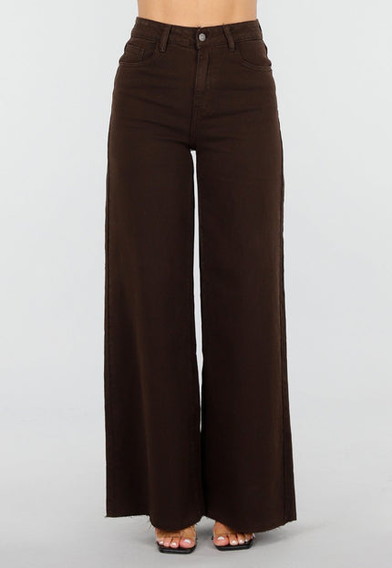 OP=OP.08.NL Denim Stretch Broek in Bruin met Wijde Pijpen