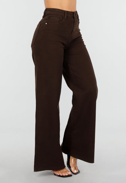 OP=OP.08.NL Denim Stretch Broek in Bruin met Wijde Pijpen