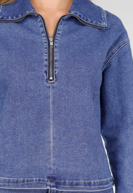 Redial Jeans Denim Top met Halve Rits