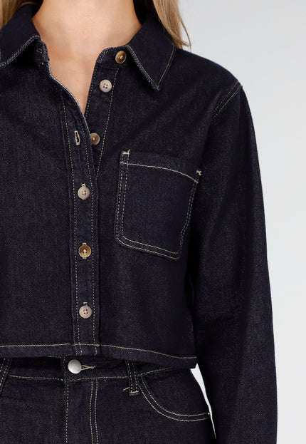 Redial Jeans Donkerblauwe Spijker Crop Blouse Dames