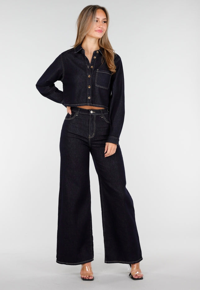 Redial Jeans Donkerblauwe Spijker Crop Blouse Dames