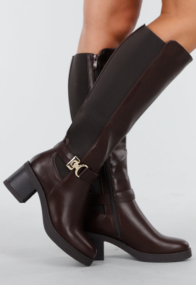 OP=OP.41.NL Donkerbruine Hoge Boots met Gesp
