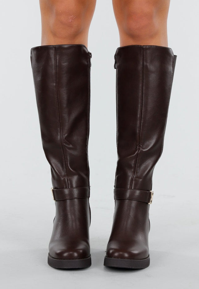 OP=OP.41.NL Donkerbruine Hoge Boots met Gesp