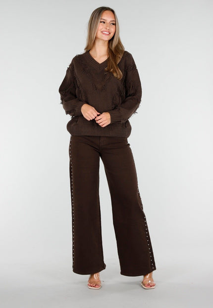 Redial Jeans Donkerbruine Stretch Jeans met Studs