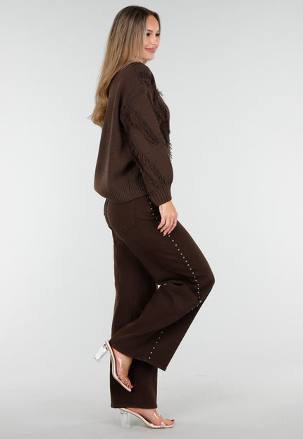 Redial Jeans Donkerbruine Stretch Jeans met Studs