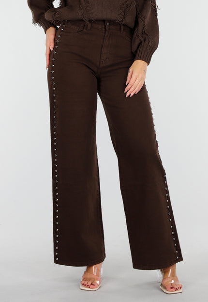 Redial Jeans Donkerbruine Stretch Jeans met Studs