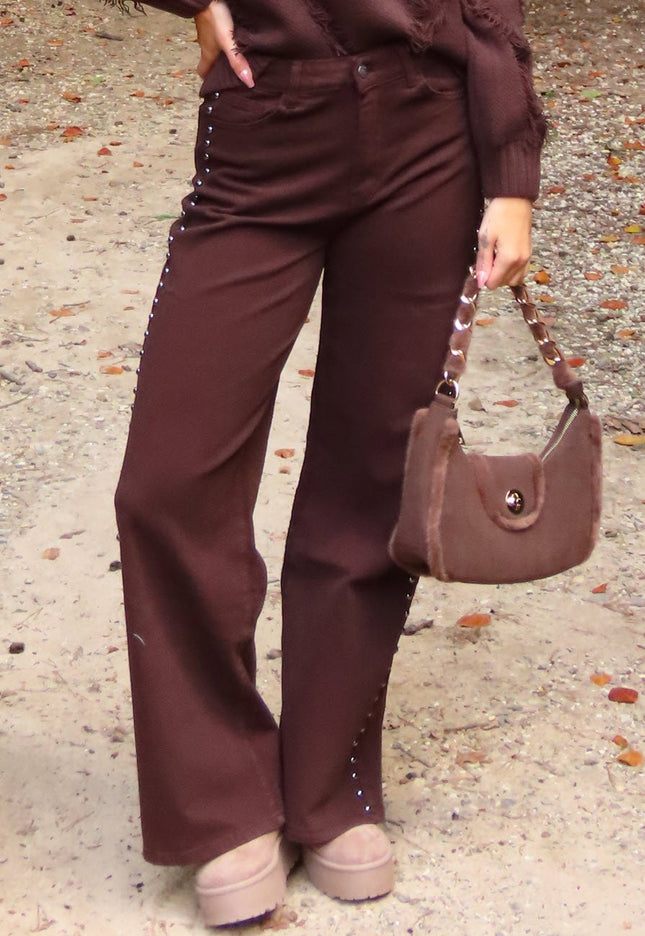 Redial Jeans Donkerbruine Stretch Jeans met Studs