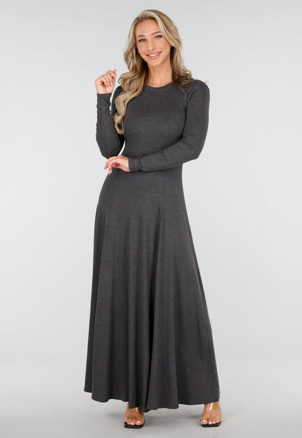 OP=OP.AV.10 Donkergrijze Stretch Maxi Jurk