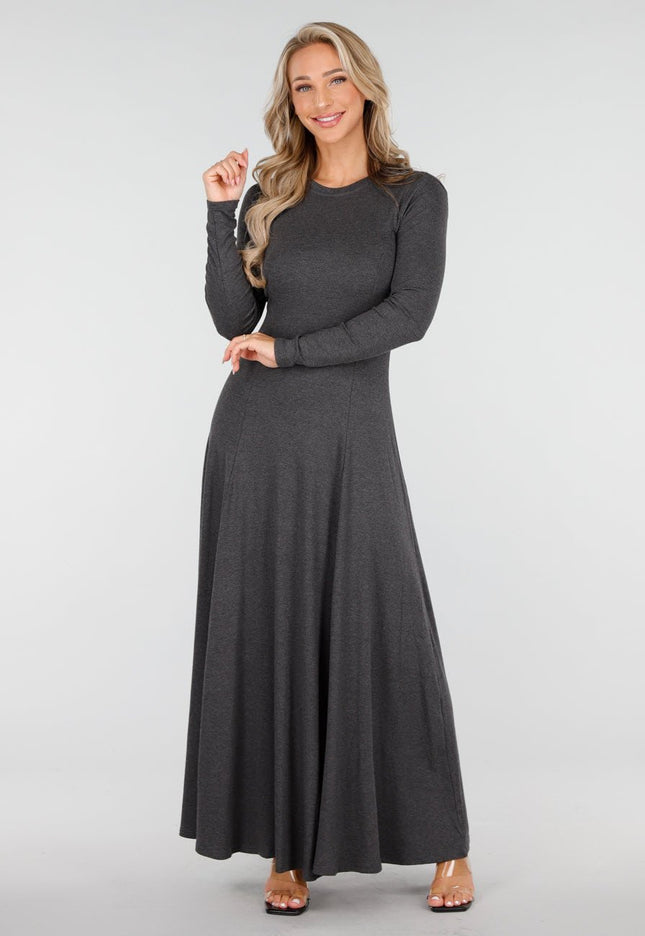 OP=OP.AV.10 Donkergrijze Stretch Maxi Jurk