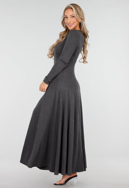 OP=OP.AV.10 Donkergrijze Stretch Maxi Jurk