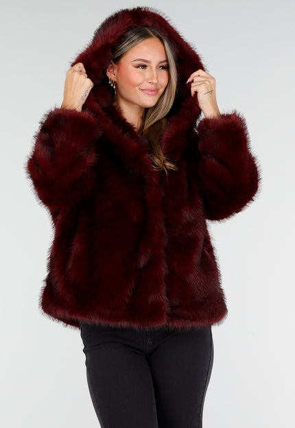 WINTER Faux Fur Jas Bordeaux Kort
