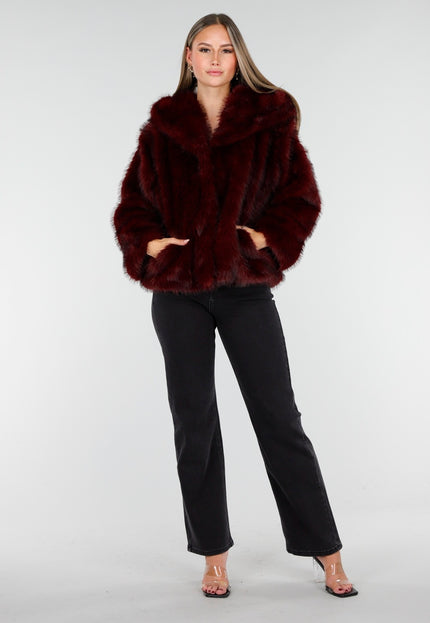 WINTER Faux Fur Jas Bordeaux Kort