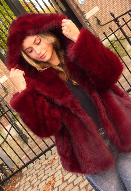 WINTER Faux Fur Jas Bordeaux Kort