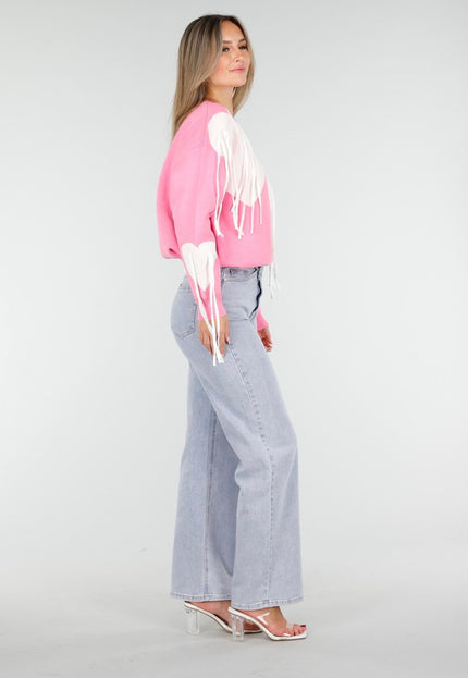 OP=OP.AV.10 Gebreide Sweater in Roze met Hartmotief