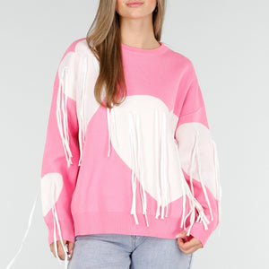 OP=OP.AV.10 Gebreide Sweater in Roze met Hartmotief