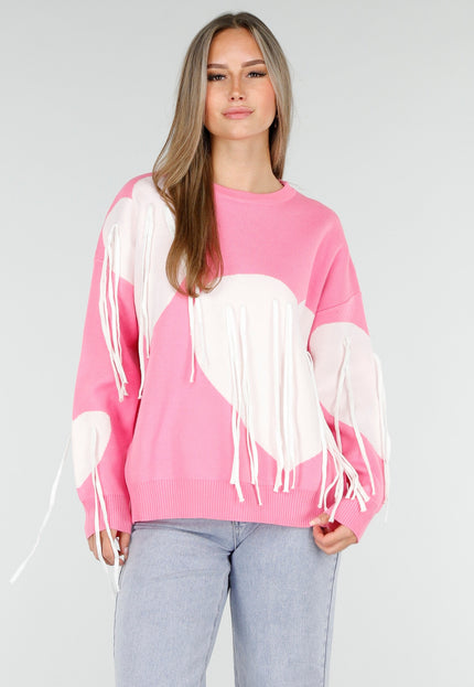 OP=OP.AV.10 Gebreide Sweater in Roze met Hartmotief